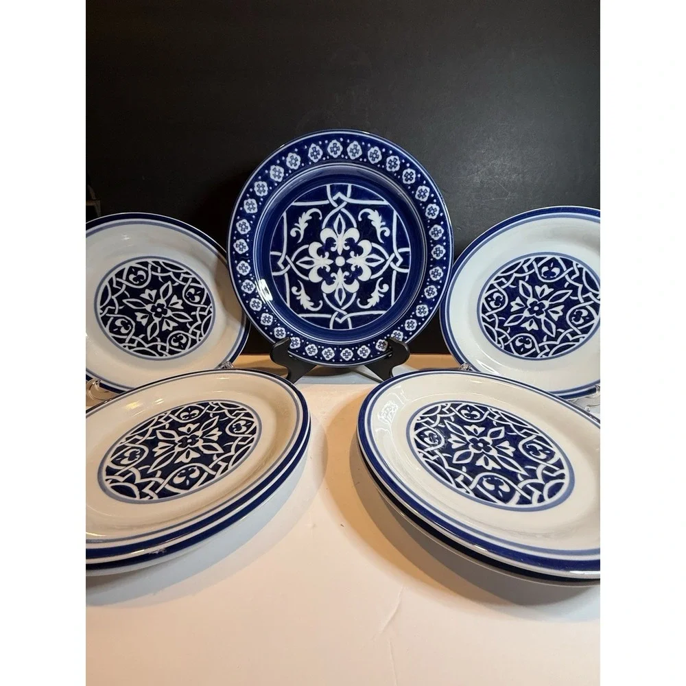 Home Catalina Blue White Porcelain Plates Set of 7 Mediterranean Tile 9